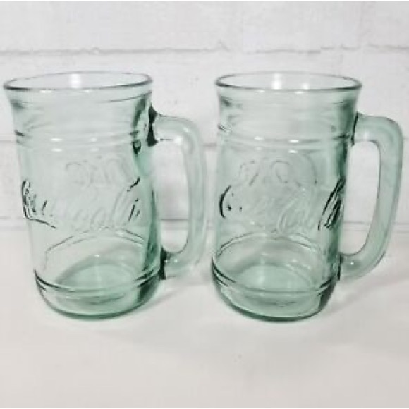 Vintage Coca Cola Mugs Green Glass Coca Cola Collectors Cup Bar Ware Drink Stein - Picture 7 of 10